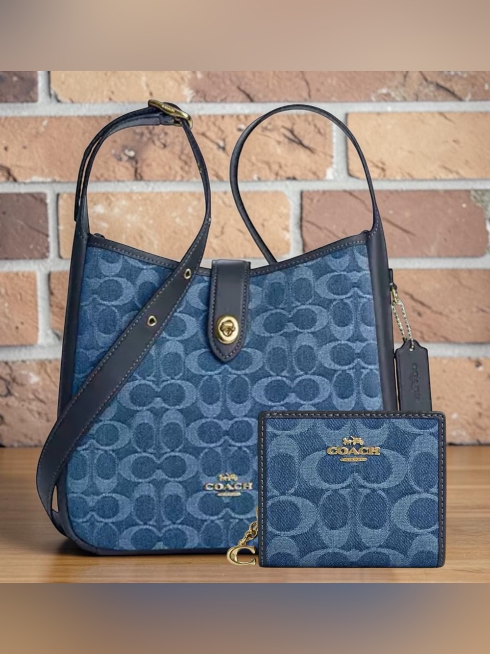 Coach Signature Denim Hadley Bag + Snap Closure Wallet NWT